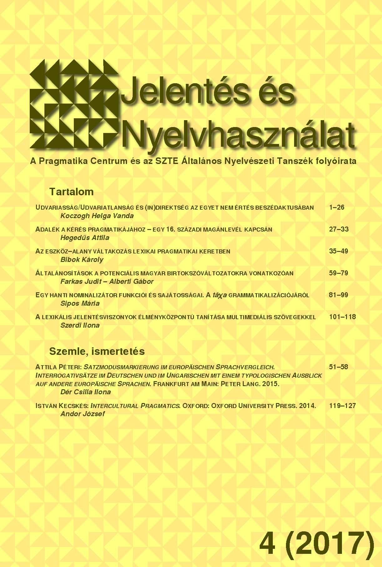 Jelentés és Nyelvhasználat 4/1 (2017)